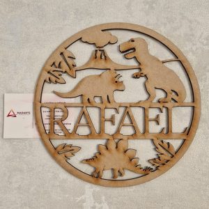 MADEIRA|PLACA PERSONALIZADA DINOSSAUROS-RAFAEL 20X20 CM