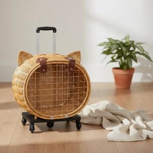 Mala com rodas em vime para gatos