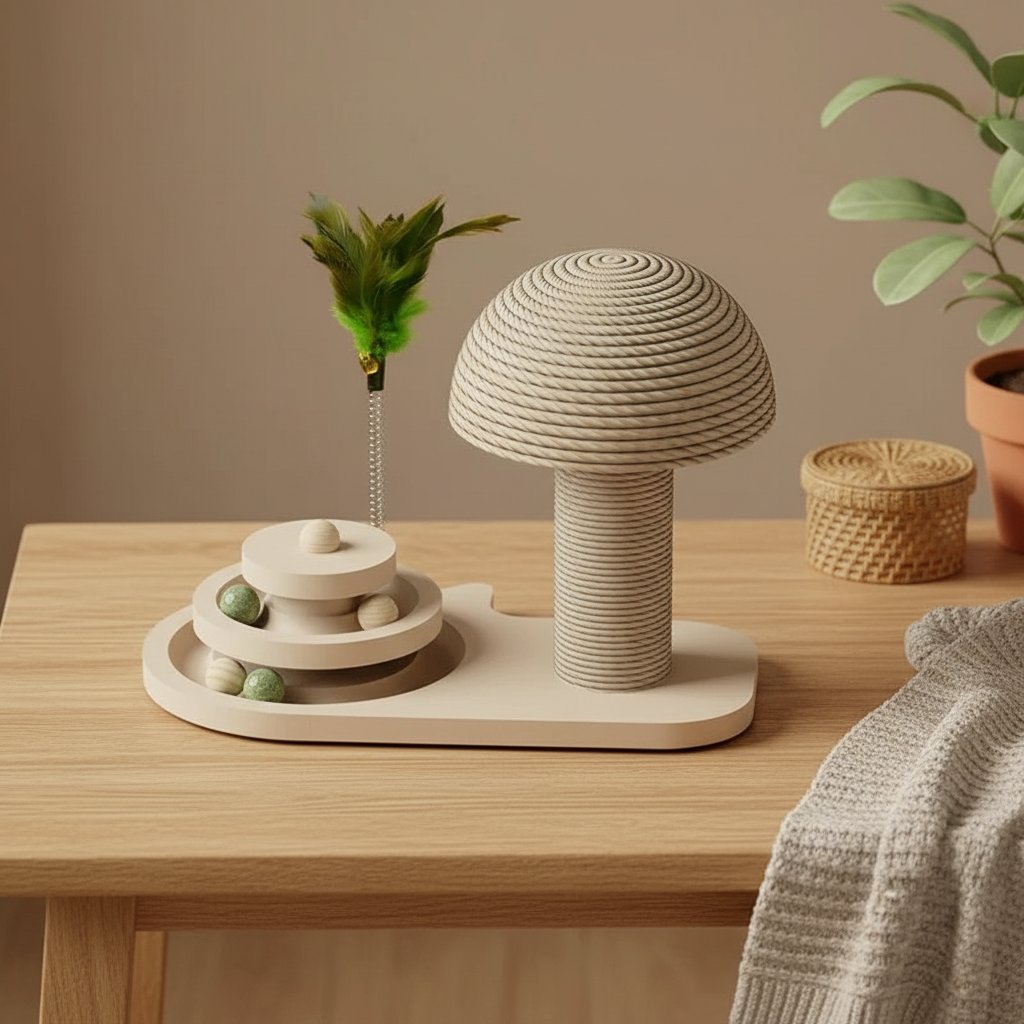 Conjunto de árvore de sisal e brinquedo de madeira para gatos - Image 2