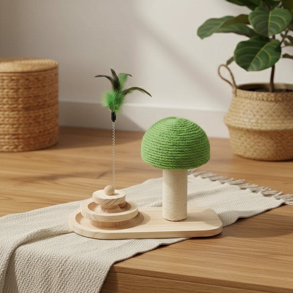 Conjunto de brinquedos de madeira e sisal para gatos