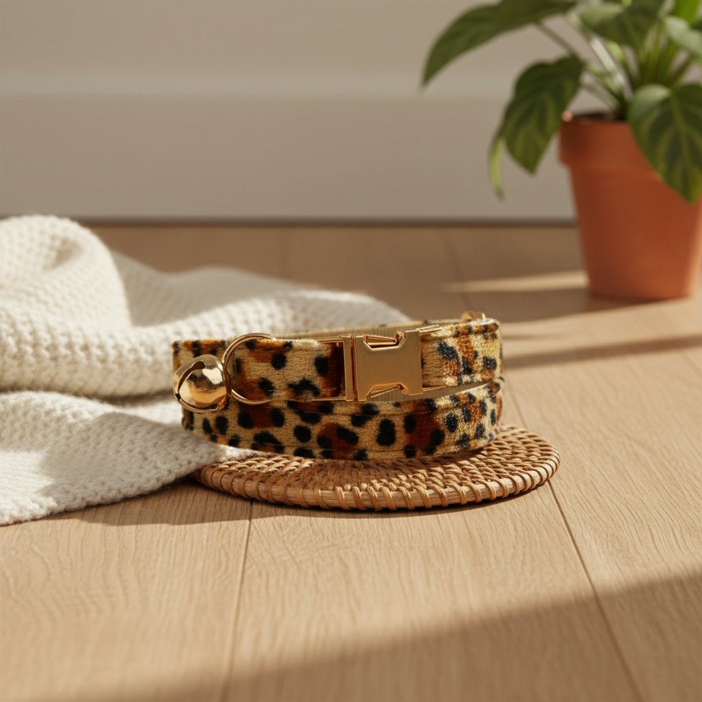 Coleira personalizável com padrão leopardo para gatos